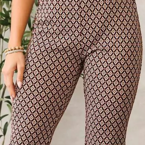 H&M Medallion Cropped Retro Pixie Pant Size 8 Zip Side rust White And Navy Color - Picture 2 of 8